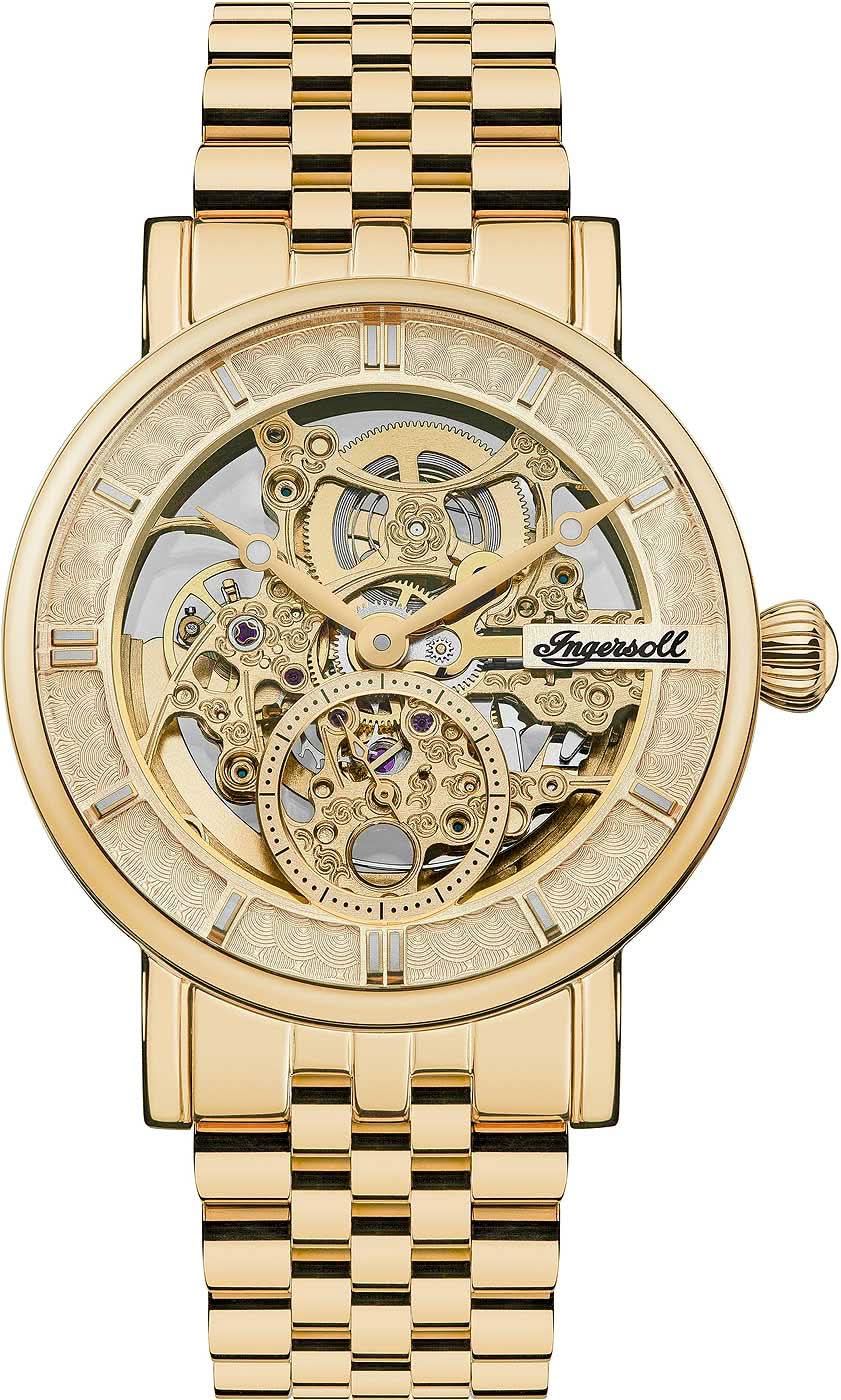 Goldene Herrenuhr mit Skelett-Automatikwerk und Glaszifferblatt