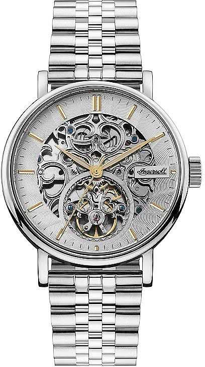 Herrenuhr mit silberfarbenem Skelett-Zifferblatt, Automatikwerk und Metallarmband