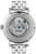 Herrenuhr-Rückseite mit Sichtfenster, blauem Akzent und silberfarbenem Metallarmband