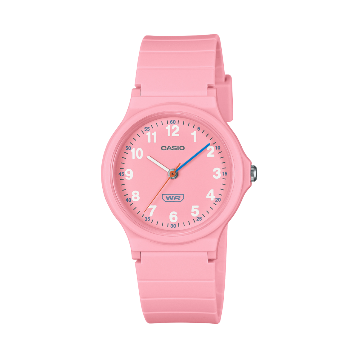 Kinderarmbanduhr, rosa Gehäuse und Armband, analoges Zifferblatt mit arabischen Ziffern