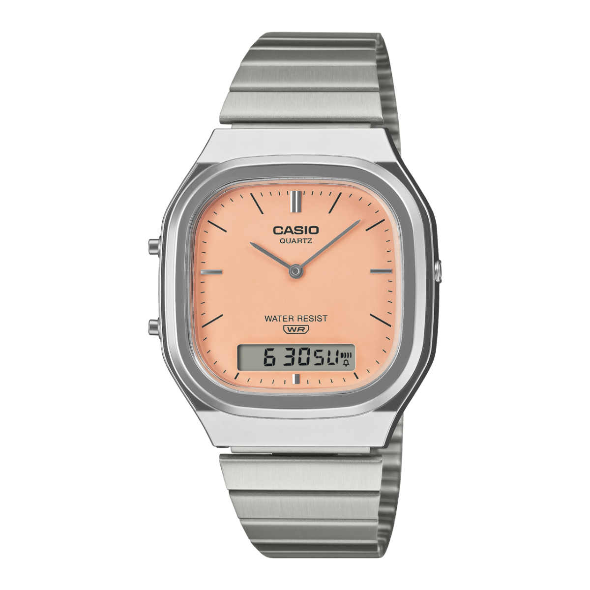 Casio AQ-240E-4AEF Edgy Collection Armbanduhr Pfirsich • Ana-Digi Anzeige • Retro-Modern Design
