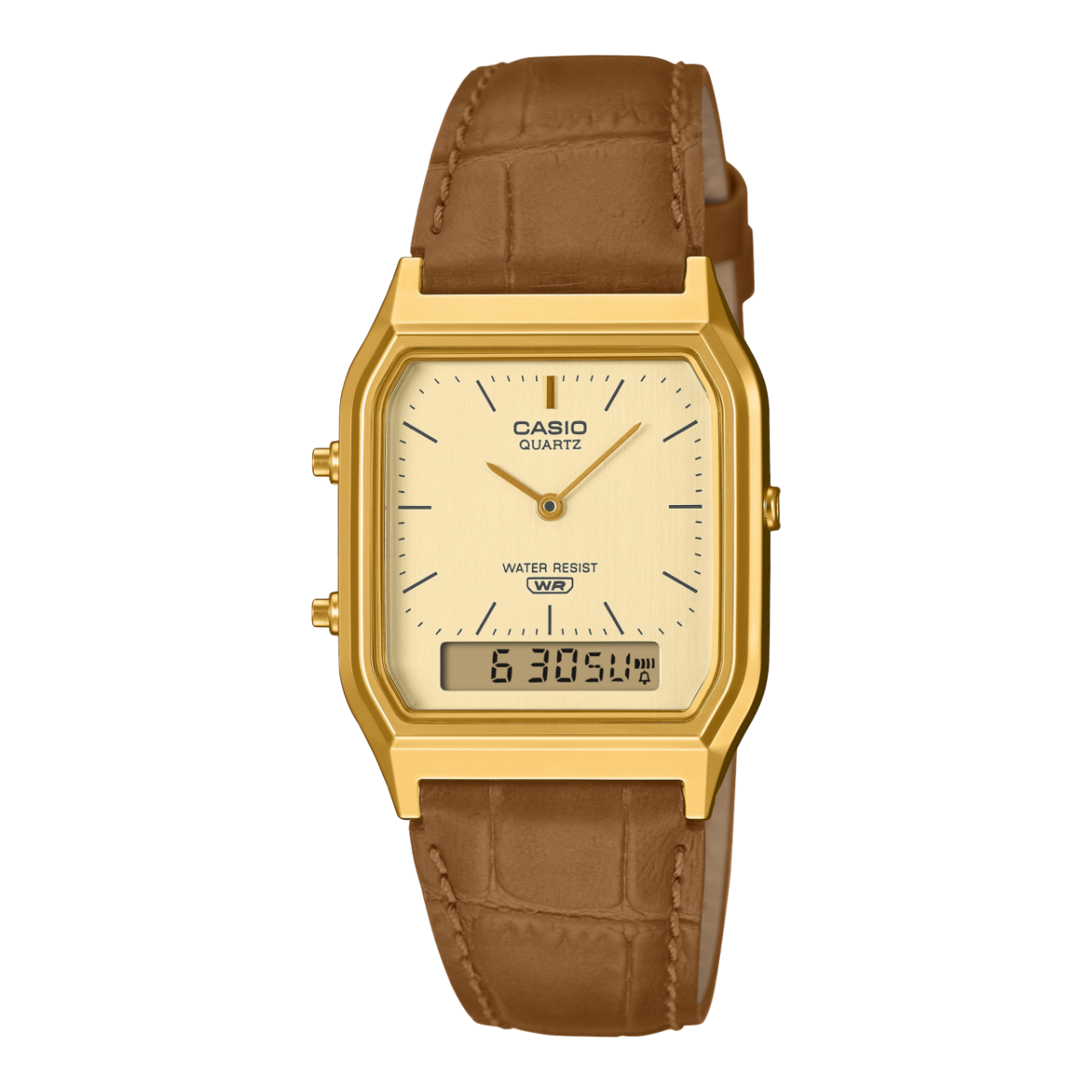 Casio Vintage AQ-230EGL-9AEF Armbanduhr Gold • Analog-Digital • Echtlederarmband