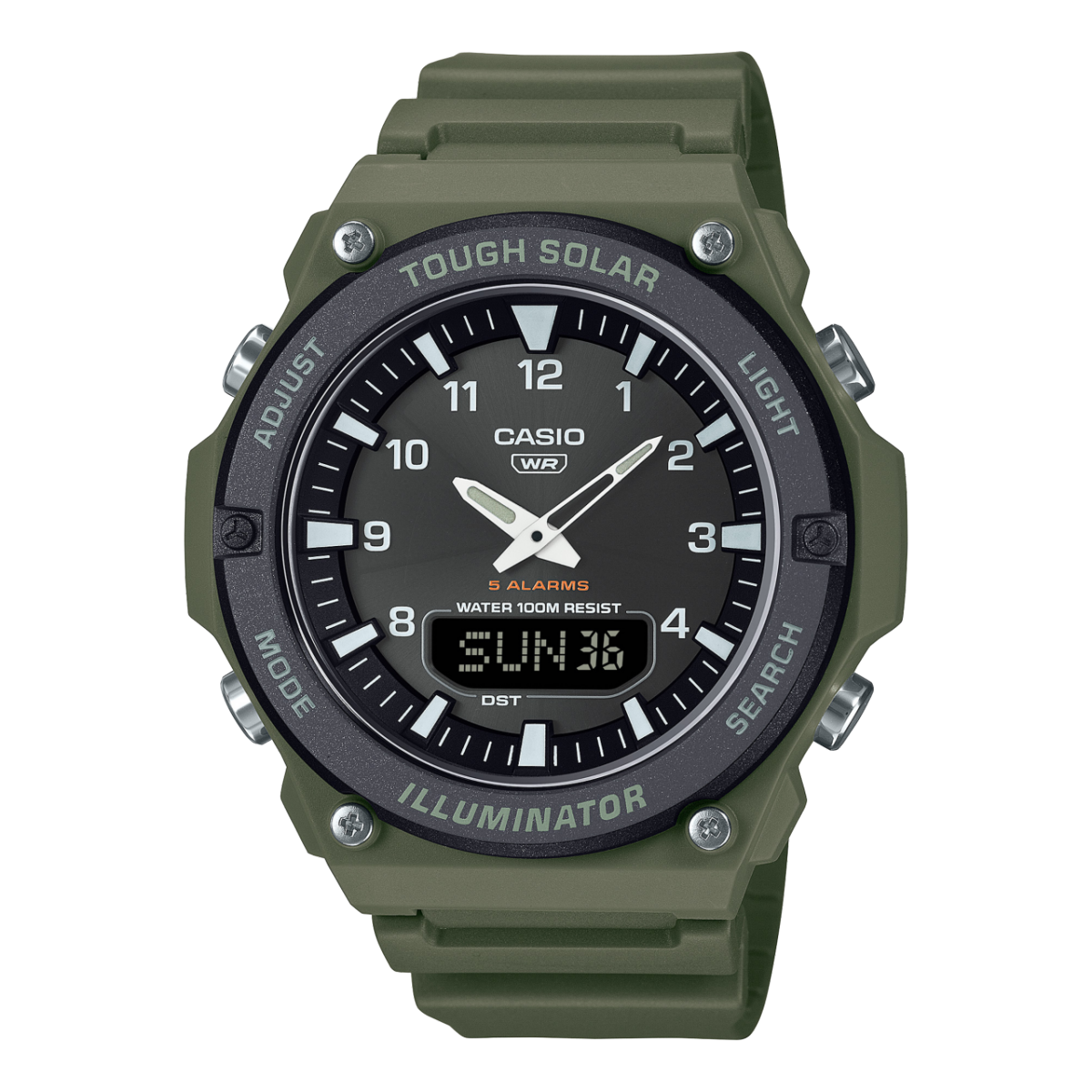 Casio Vintage AQ-S820W-3BVEF Armbanduhr Grün • Solarantrieb • Weltzeit