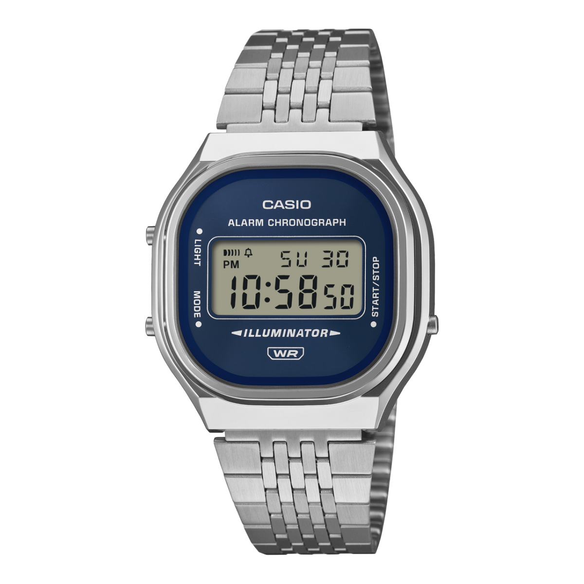 Casio Vintage A140WE-2AEF Armbanduhr Silber • Digitales Zifferblatt mit Sunray-Finish • Retro-Metall-Armband