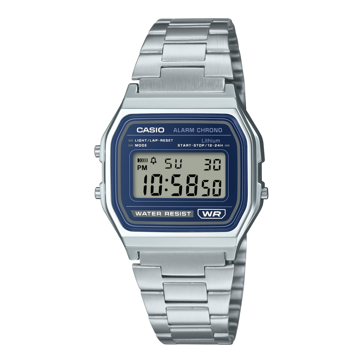 Casio Vintage A158WEA-2EF Armbanduhr Blau • Edelstahlarmband • Stoppuhr