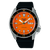 Seiko 5 Sports Herrenuhr, schwarzes Silikonband, orangefarbenes Zifferblatt, Minutenlünette