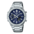 Edifice Herrenuhr mit blauem Zifferblatt und silbernem Metallarmband, rundes Gehäuse