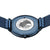 Bering Ultra-Slim-Uhr Rückseite mit geprägter Weltkarte und blauem Milanaisearmband