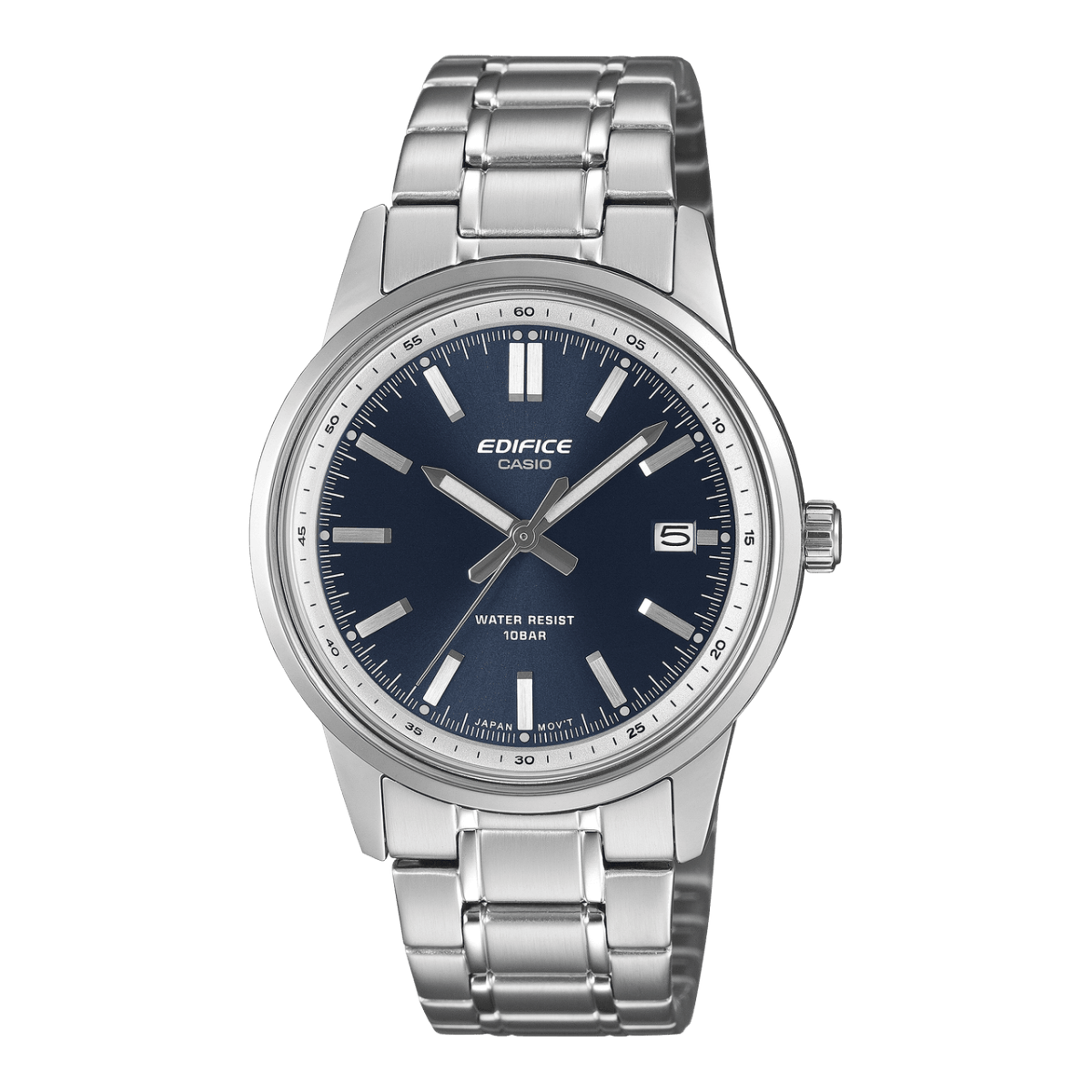 Herrenarmbanduhr Edifice mit blauem Zifferblatt und silbernem Edelstahlarmband