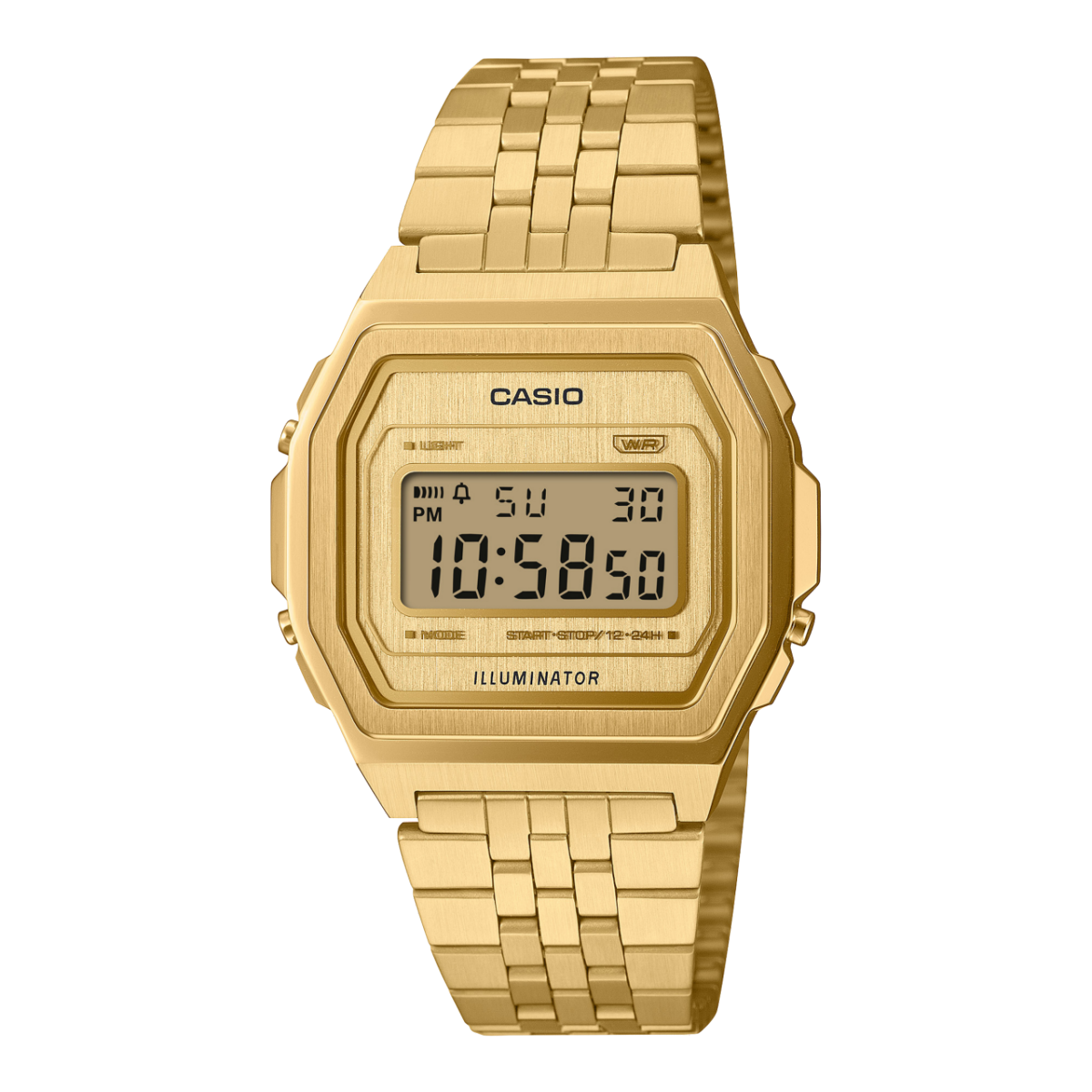 Casio Vintage A1000G-9EF Armbanduhr Gold • Vollmetallgehäuse aus Edelstahl • Super Illuminator LED