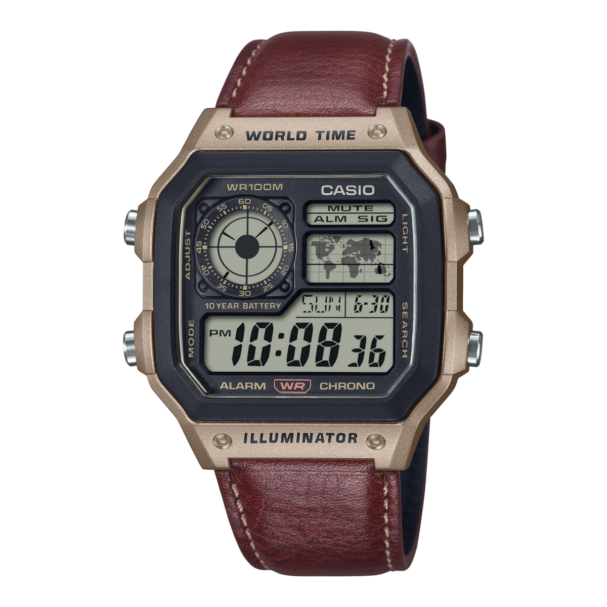 Casio Timeless AE-1200WHL-5AVEF Herren Armbanduhr • 10-Bar-Wasserdichtigkeit • Weltzeit mit 31 Zeitzonen