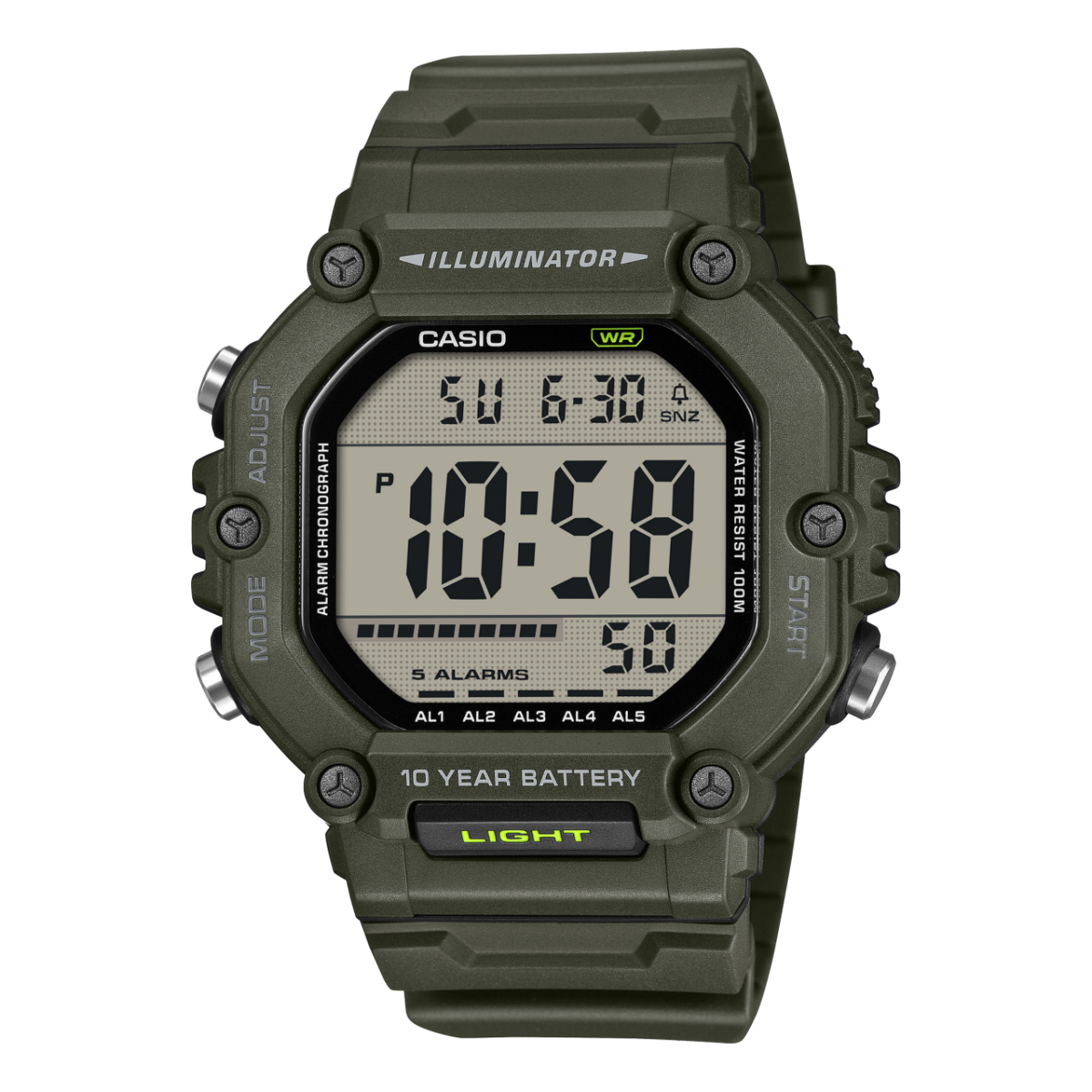 Casio AE-1600HX-3AVEF Armbanduhr Khaki • Digitale Zeitanzeige • 10 Bar Wasserdicht