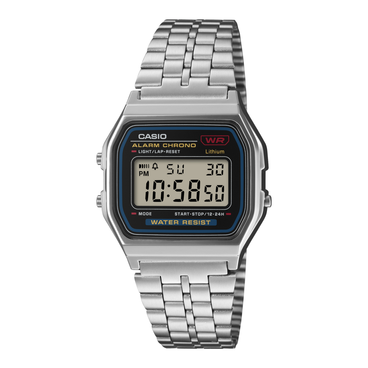Casio Vintage A159WE-1EF Armbanduhr Silber • Edelstahlarmband • LED-Beleuchtung