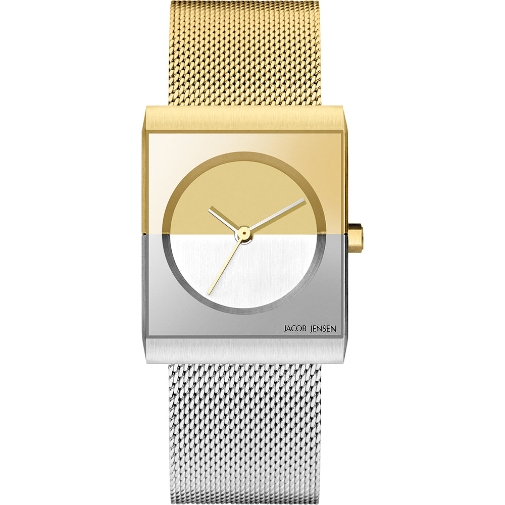 Jacob Jensen Classic JJ526 Damen Armbanduhr Bicolor • Eckiges Edelstahlgehäuse • Mineralglas