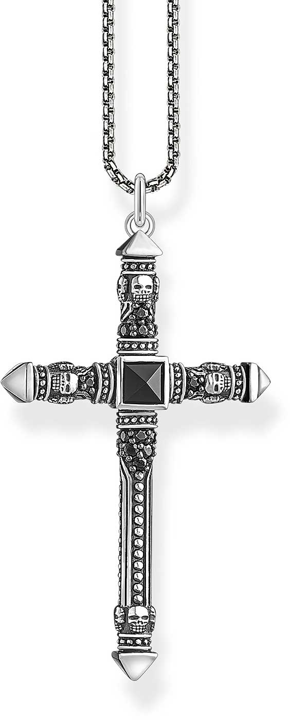 Halskette mit Kreuz und feinen Dot-Strukturen - 925 Sterlingsilber, geschwärzt