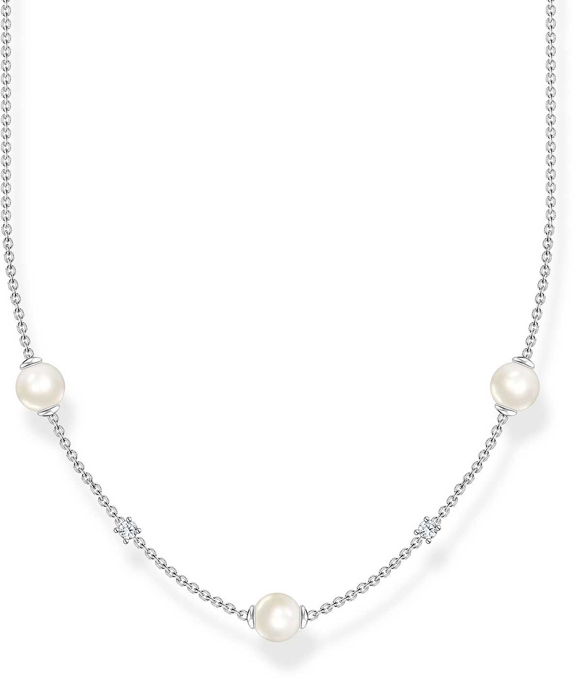 Halskette mit Perlen und weißen Steinen - 925er Sterlingsilber - Thomas Sabo Modell: KE2120-167-14