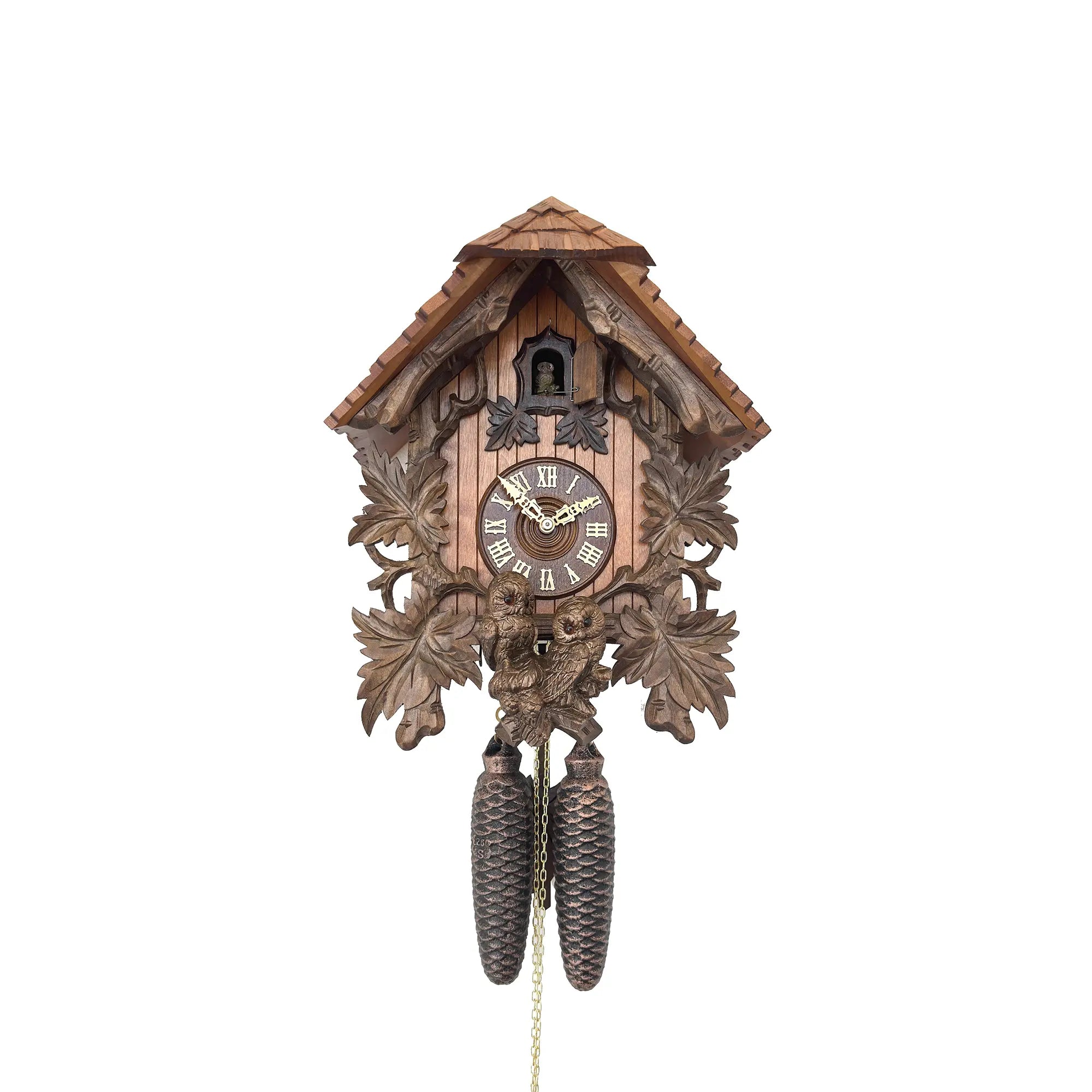 Rombach & Haas TRADITION 3460-N Wanduhr Holz (dunkel) • Mechanisches 8-Tage-Werk • Handgeschnitzte Eulenuhr