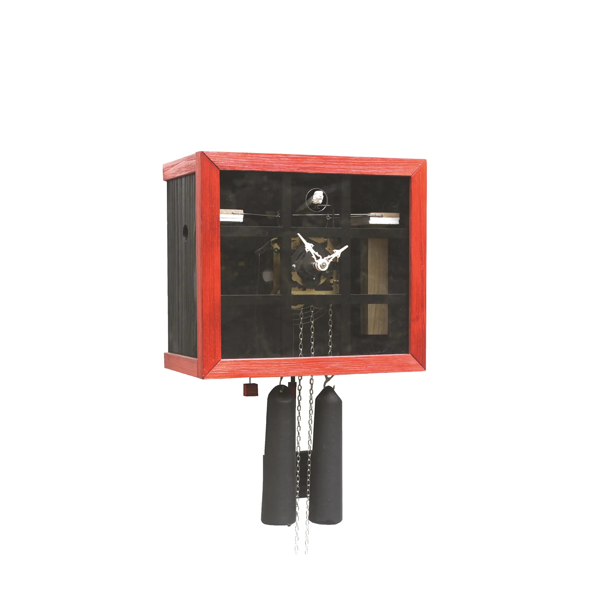 Rombach & Haas Einblick FV35-2/3 Wanduhr Rot/Schwarz • Mechanisches 8-Tage-Laufwerk • Sicht in die Mechanik