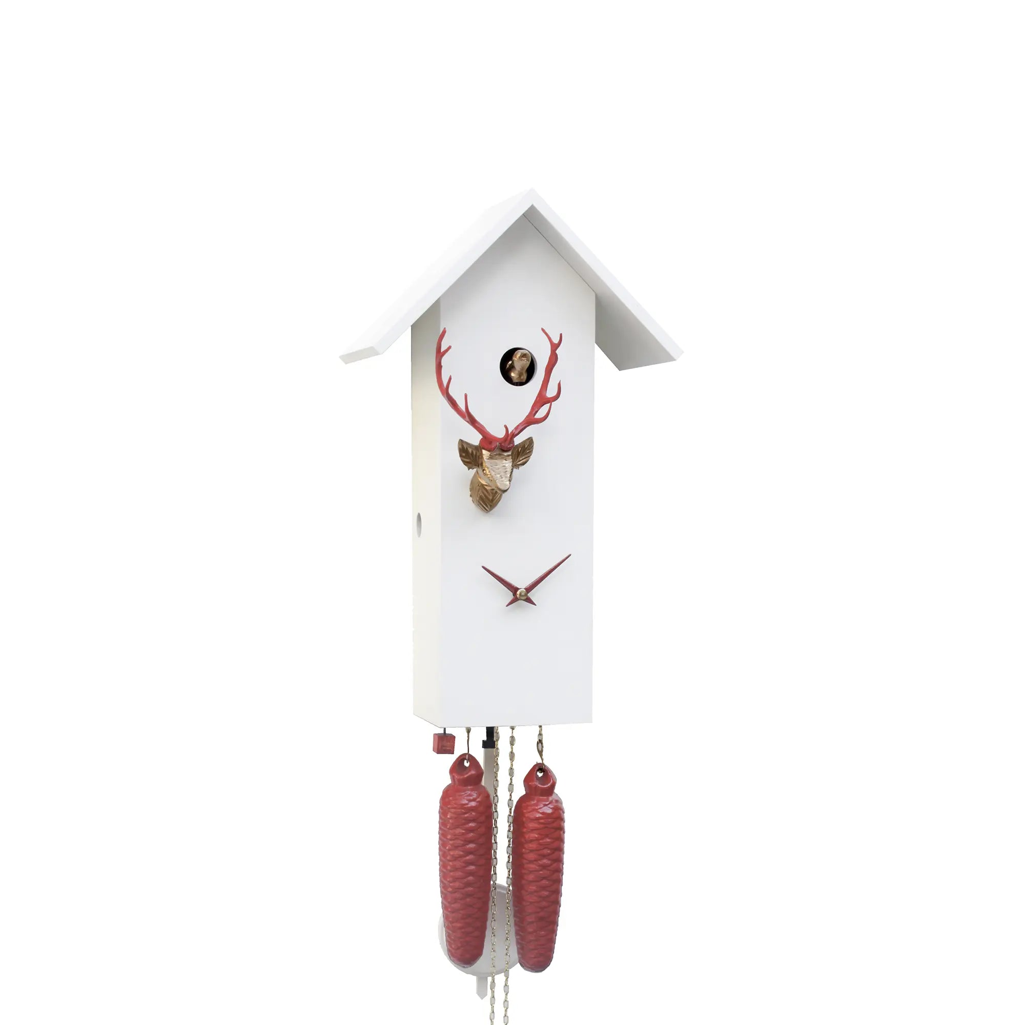 Rombach & Haas Classic SL35 H-1/14/3 Wanduhr Weiß/Gold/Rot • Mechanisches 8-Tage-Laufwerk • Original Schwarzwälder Kuckucksuhr