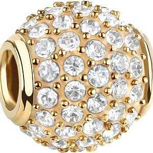 Charm aus Edelstahl von Bering Jewelry mit rundem, klarem Steinbesatz, goldfarben