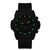 Herrenuhr mit schwarzem Carbongehäuse und Chronograph-Zifferblatt, grüne LEDs