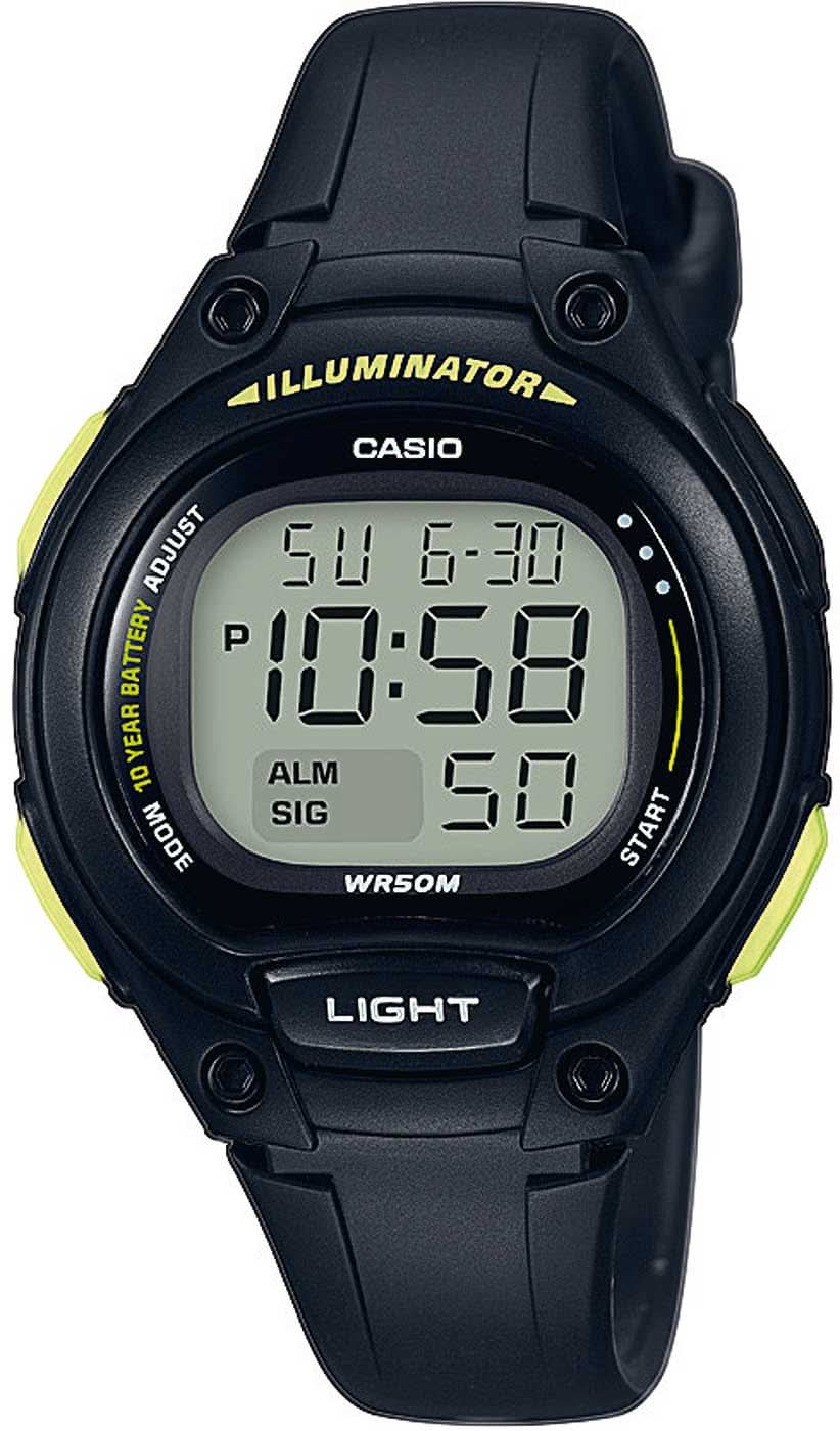 Casio digitale LED-Sportuhr mit schwarzem Armband, großes Display, Illuminator