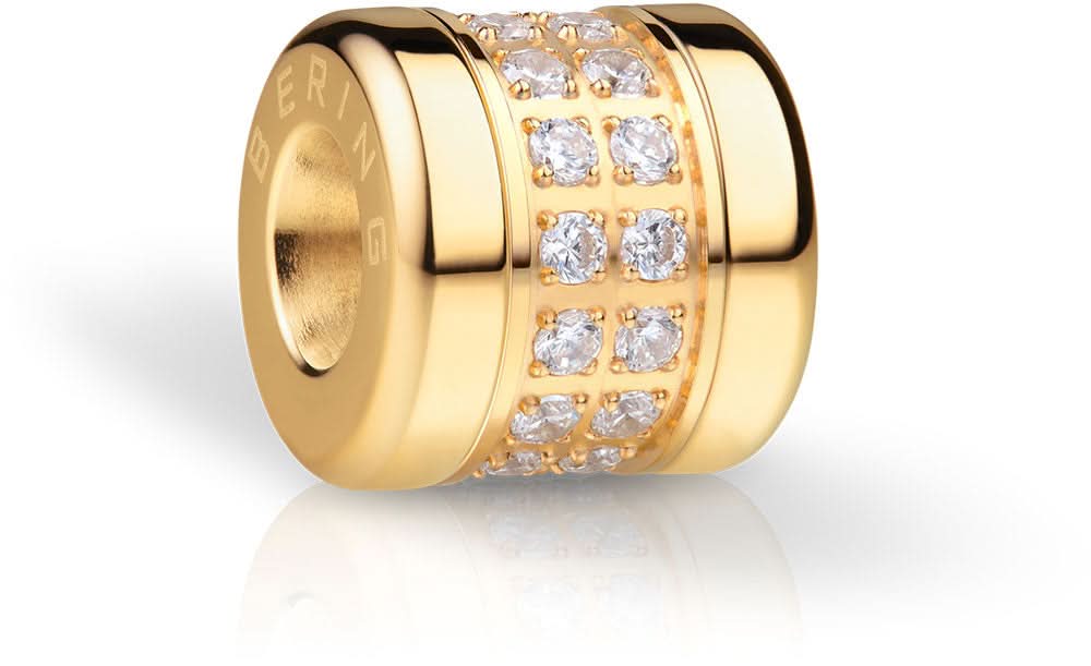 Bering Charm aus Edelstahl, goldfarben mit kubischen Zirkonia in Kreisreihe