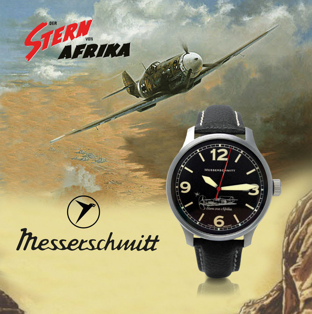Herrenuhr, Fliegeruhr aus Edelstahl - Schwarz - Messerschmitt Modell: ME-42Stern