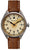Vintage-Herrenuhr mit beigem Zifferblatt und braunem Lederband, runde Metall-Lünette