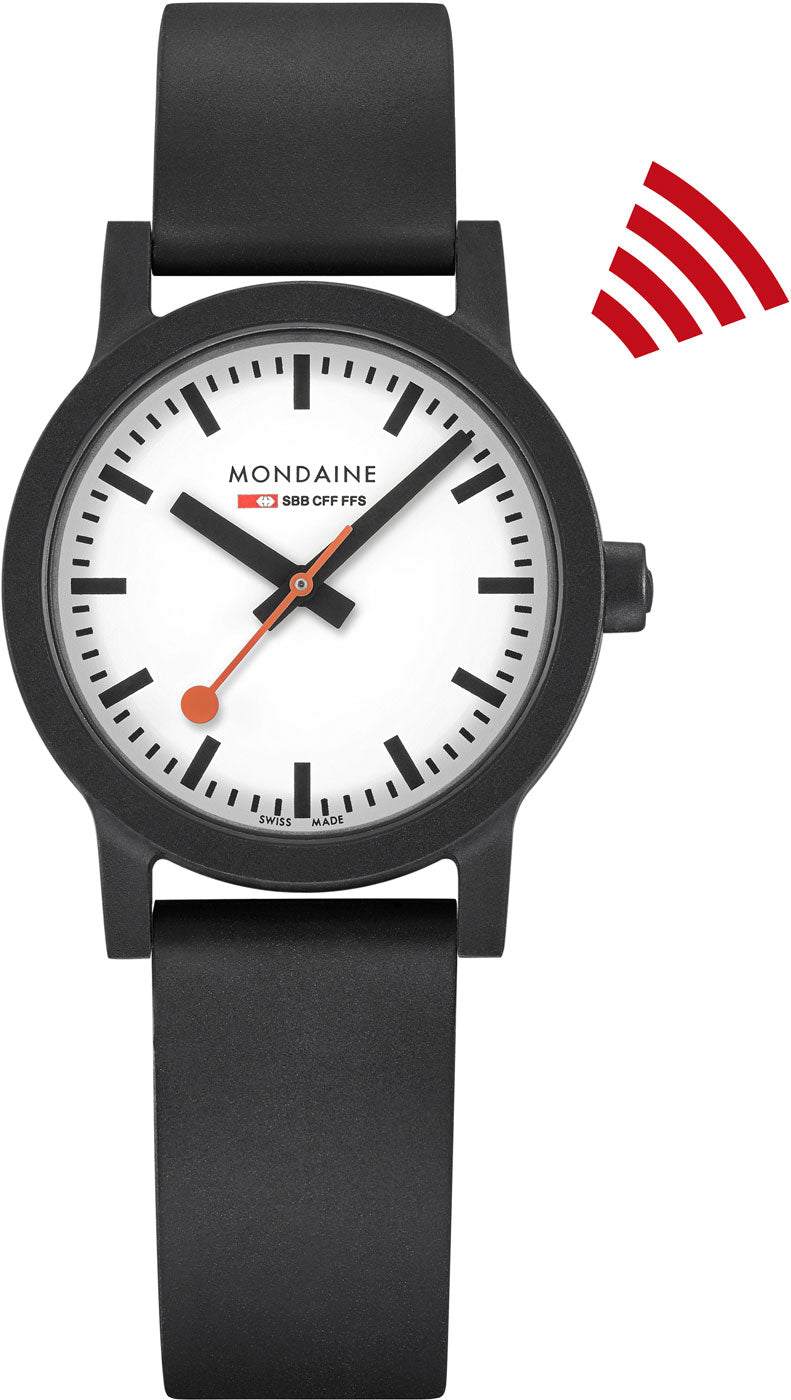 Mondaine Essence MS1.32110.RB Damen Uhr • Schweizer Design-Klassiker • Roter Sekundenzeiger
