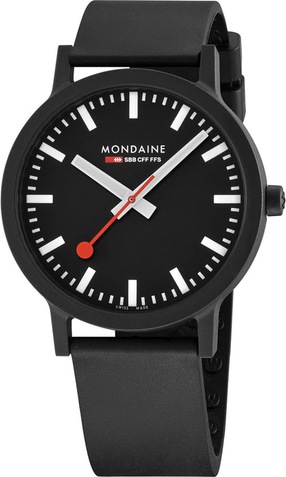 Mondaine Essence MS1.41110.RB Uhr • Schweizer Design-Klassiker • Roter Sekundenzeiger (Kelle)