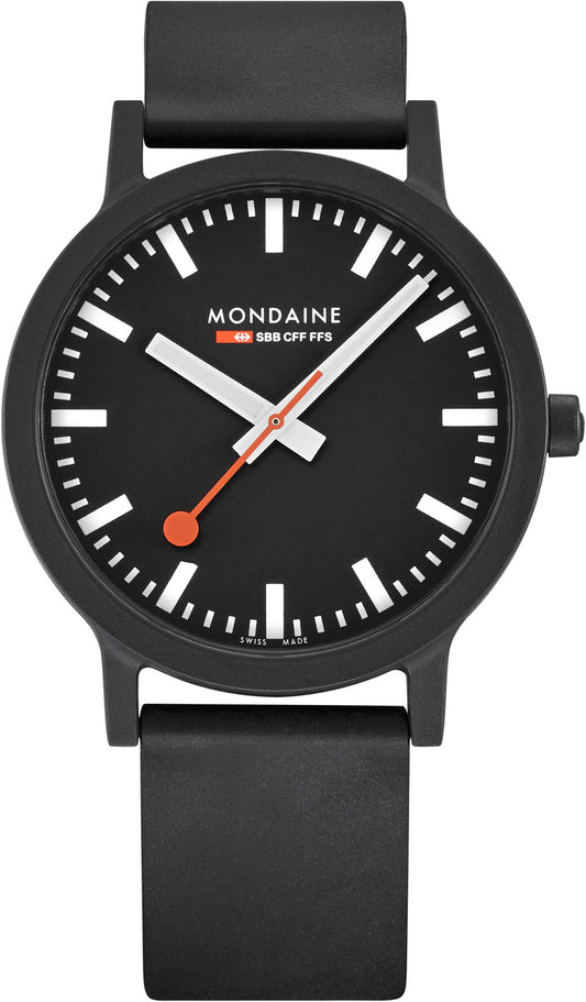Mondaine Essence MS1.41110.RB Uhr • Schweizer Design-Klassiker • Roter Sekundenzeiger (Kelle)
