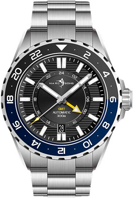 Marc & Sons GMT II MSG-008-03 Herren Uhr • Schweizer Automatikwerk • Saphirglas