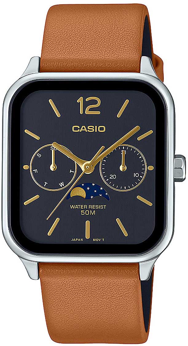 Casio MTP-M305L-1AVER Herrenuhr • Mondphase • Lederband