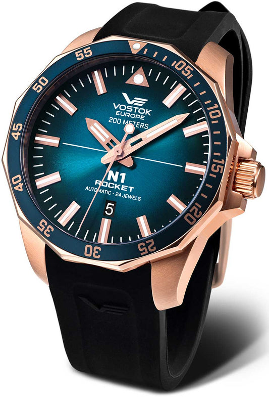 Serie: Rocket N1, schwarzes Silikonarmband - Vostok Europe Modell: NH35-225B616S