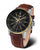 Herrenarmbanduhr mit braunem Lederarmband, schwarzem Zifferblatt und Datumsanzeige