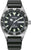 Herrenuhr mit schwarzem Zifferblatt, schwarzem Kautschukband und Leuchtindizes