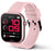 Smartwatch mit pinkem Silikonarmband, seitlicher Knopf und schwarzes Display