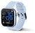 Unisex-Smartwatch mit rundem Display und hellem Armband, seitliche Ansicht
