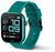 Smartwatch seitlich mit türkisfarbenem Silikonarmband und schwarzem Display