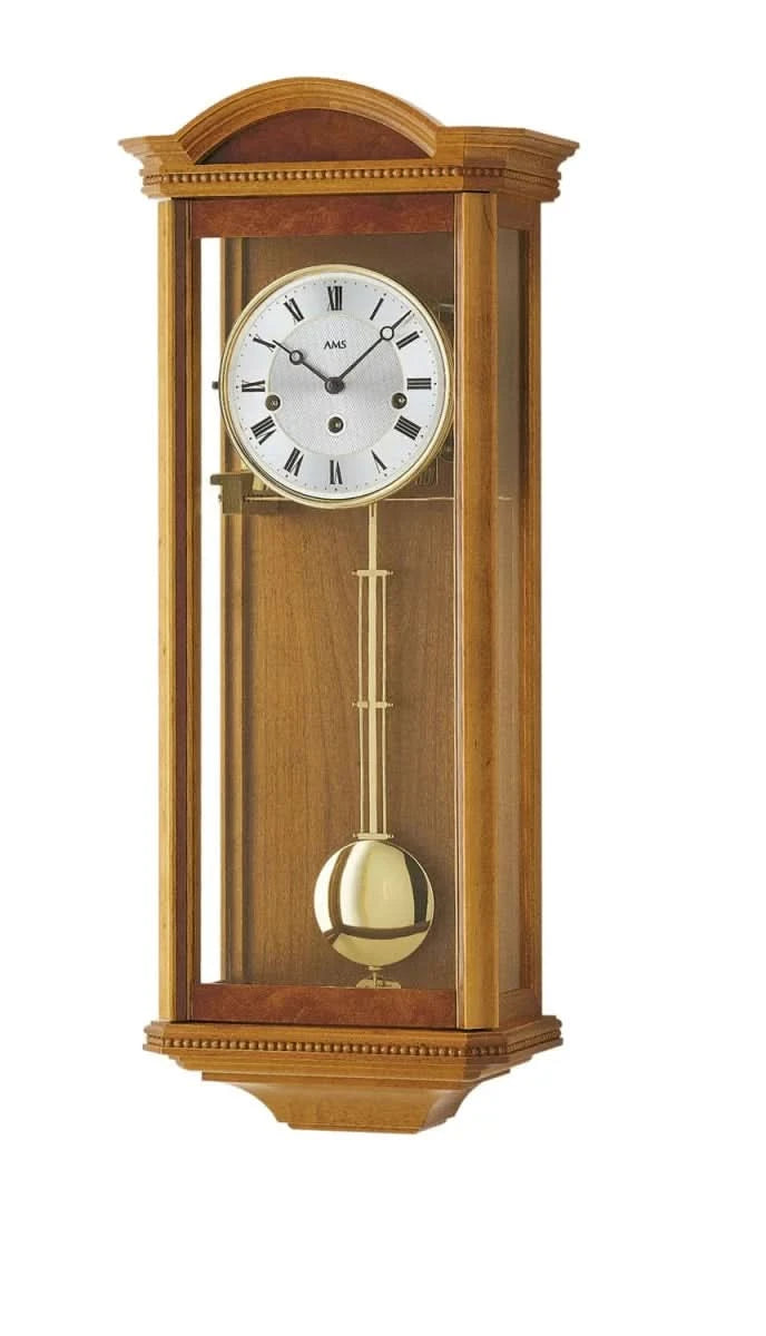 AMS Wanduhr 66x26x15 cm Kirschbaum • Westminster Schlagwerk • Automatische Nachtabschaltung