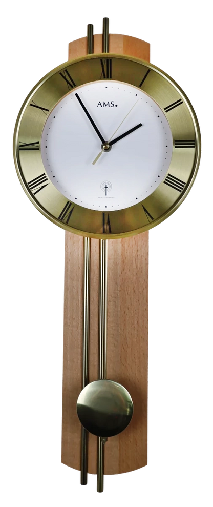 Funkpendeluhr klassisch Messingstäbe römische Ziffern - AMS Modell: 5266/18-R