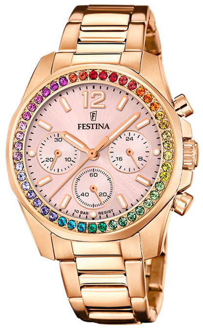 Festina Boyfriend F20639/4 Damenuhr • Roségold-Optik • Zirkonia-Lünette