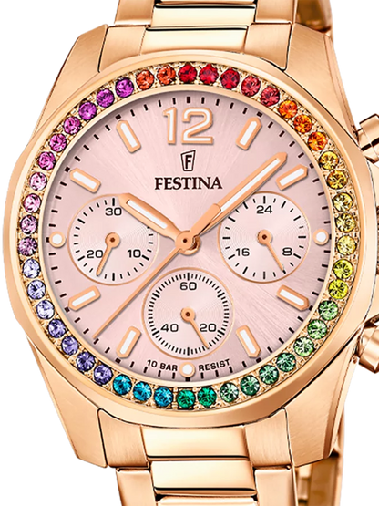 Festina Boyfriend F20639/4 Damenuhr • Roségold-Optik • Zirkonia-Lünette