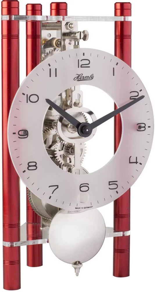 Hermle Table Clock 19.5x11x9 cm Aluminum • Mechanical 8-day skeleton movement • Modern design