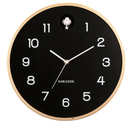 Karlsson Wanduhr 32x32x6 cm Holz • Geräuschloses Uhrwerk • Kuckucksruf