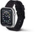 Smartwatch mit schwarzem Silikonarmband, seitliche Ansicht und Strassumrandung