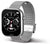 Unisex-Smartwatch mit silbernem Edelstahl-Meshband, seitlichem Knopf und schwarzem Zifferblatt