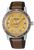 SEIKO Presage Herrenuhr mit gelbem Zifferblatt, braunem Lederband, silbernem Gehäuse