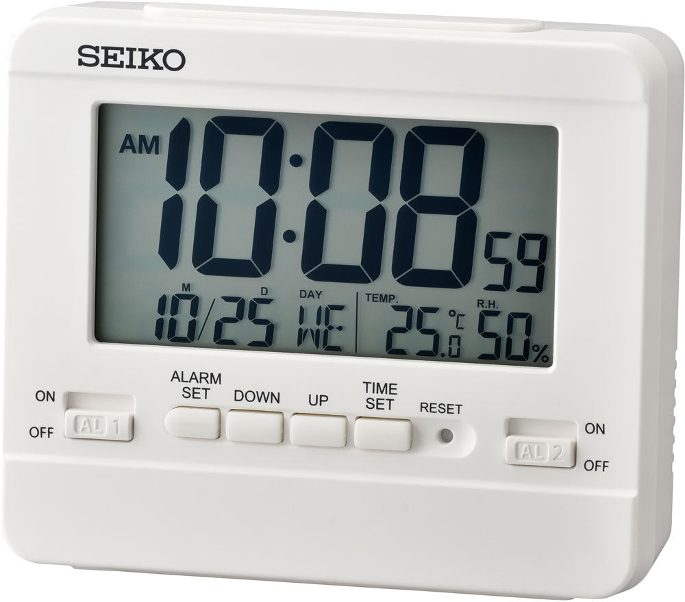 Seiko Modern Digital Wecker 10.4 cm x 8.9 cm x 3.6 cm Kunststoff • Temperatur & Luftfeuchtigkeit • Dual-Alarm mit Schlummerfunktion